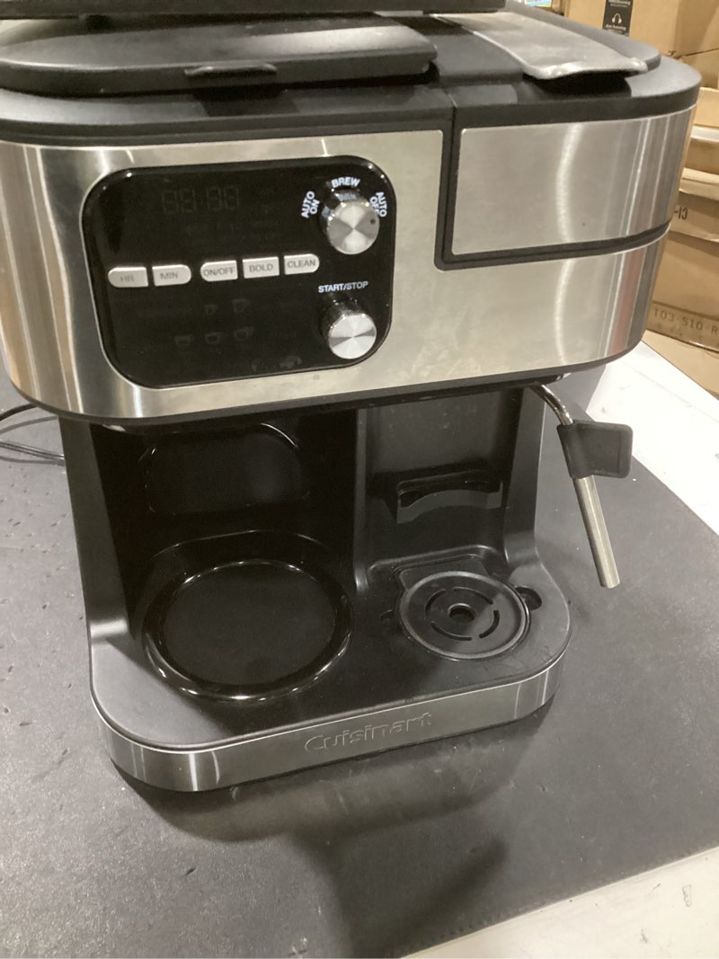 Condition photo showing As Is for (incomplete) cuisinart 12-cup coffee maker, single-serve brewer glass carafe, automatic hot & iced coffee machine, brew strength control and pause, ss-16, stainless steel