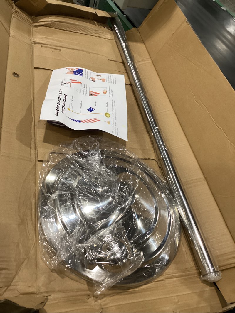 Condition photo showing Good Condition for Indoor Flagpole Kit with Weighted & Thickened Base 6-8FT Adjustable Height,Aluminum Commercial Indoor Flag Pole for Office School City Hall,Heavy Duty Indoor Telescoping Flag Pole,Silver 1 Pack Silver 1pack