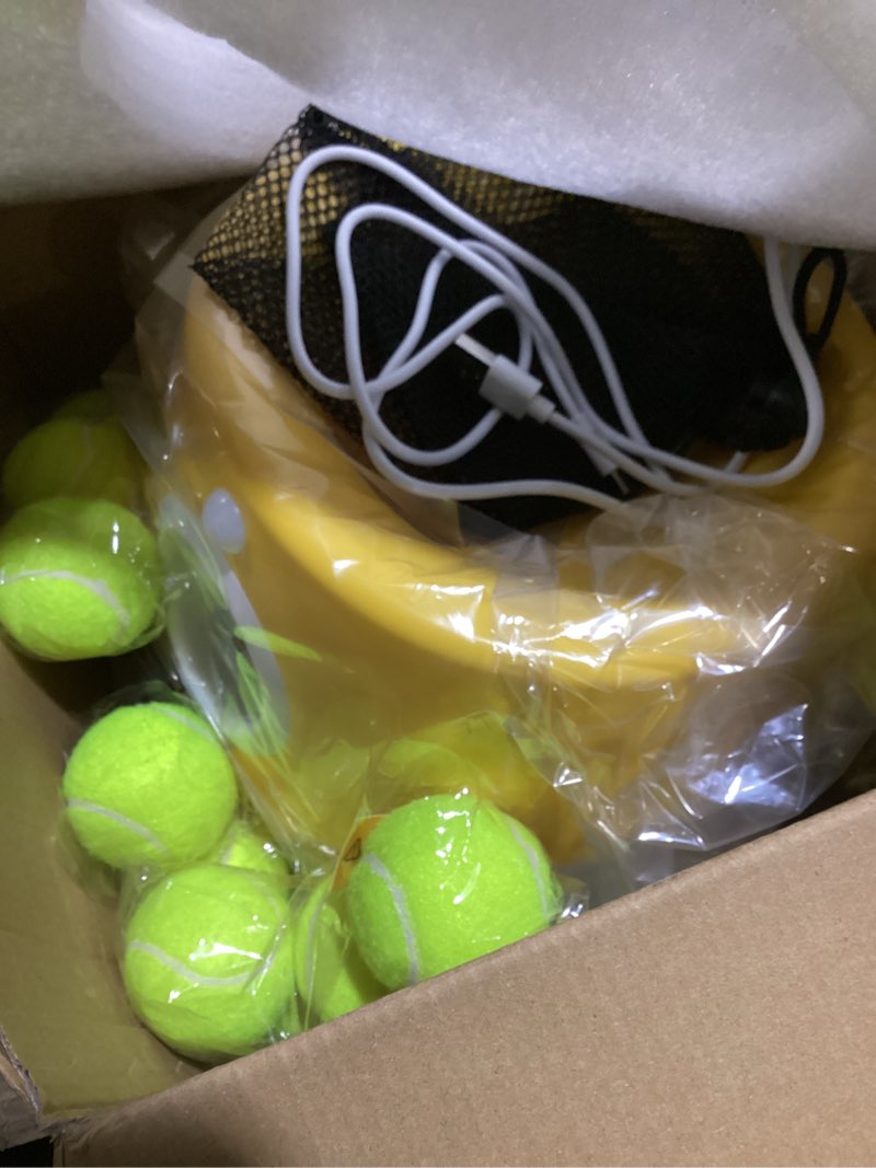 Condition photo showing New/Like New for mekaple automatic dog ball launcher, dog ball thrower with 15 mini tennis balls sizing 2 inch and mesh bag, interactive dogs toys tennis balls launcher for small dogs with 3 distance settings orange