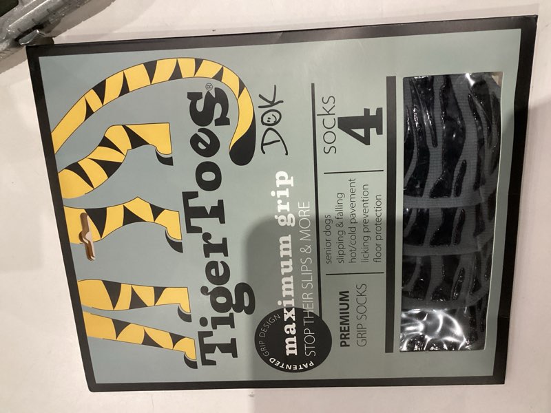 Condition photo showing New/Like New for DOK TigerToes Premium Non-Slip Dog Socks for Hardwood Floors - Extra-Thick Grip That Works Even When Twisted - Prevents Licking, Slipping, and Great for Dog Paw Protection - Size Large Classic Grey Large