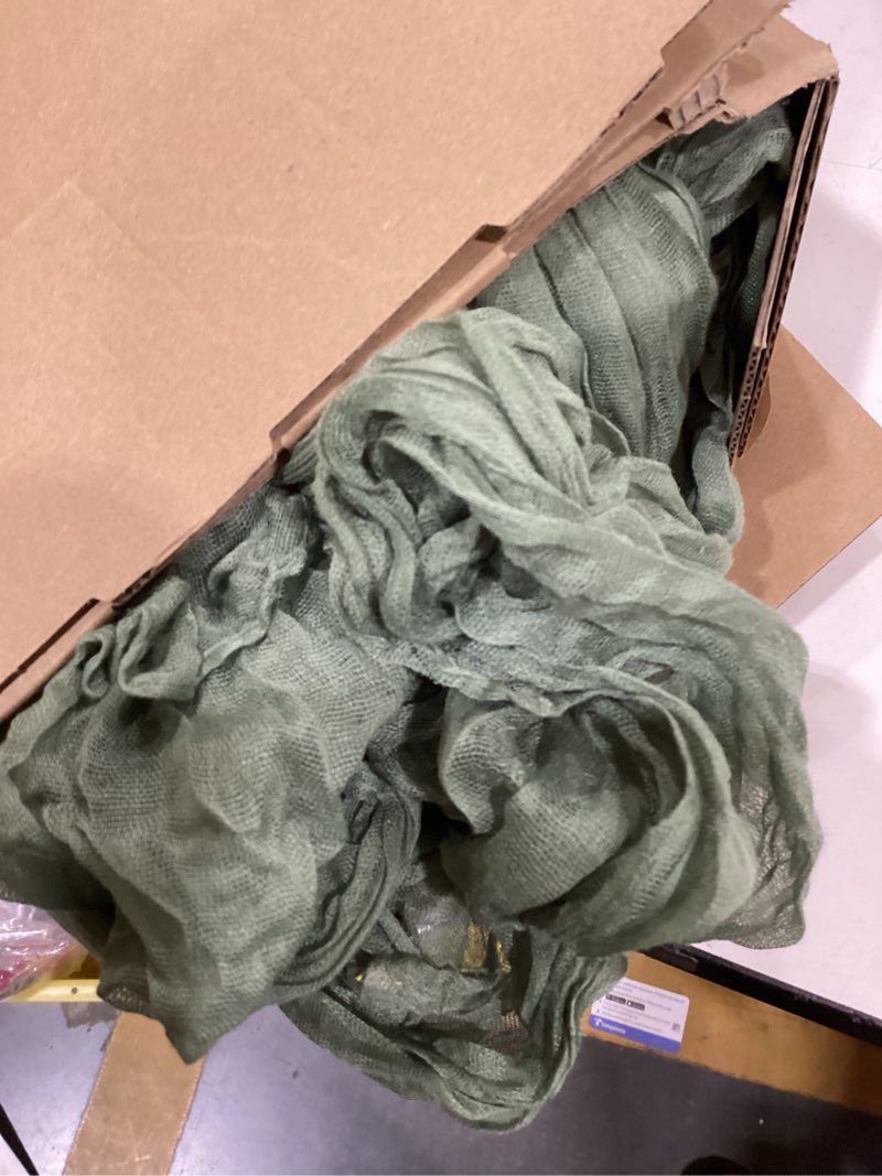 Condition photo showing Good Condition for 10 Pack Sage Green Cheesecloth Table Runner 10FT Boho Gauze Fabric Table Runner Vintage Rustic Sheer Runners for Wedding Party Bridal Baby Shower Long Table Decorations Sage Green 21"x120"