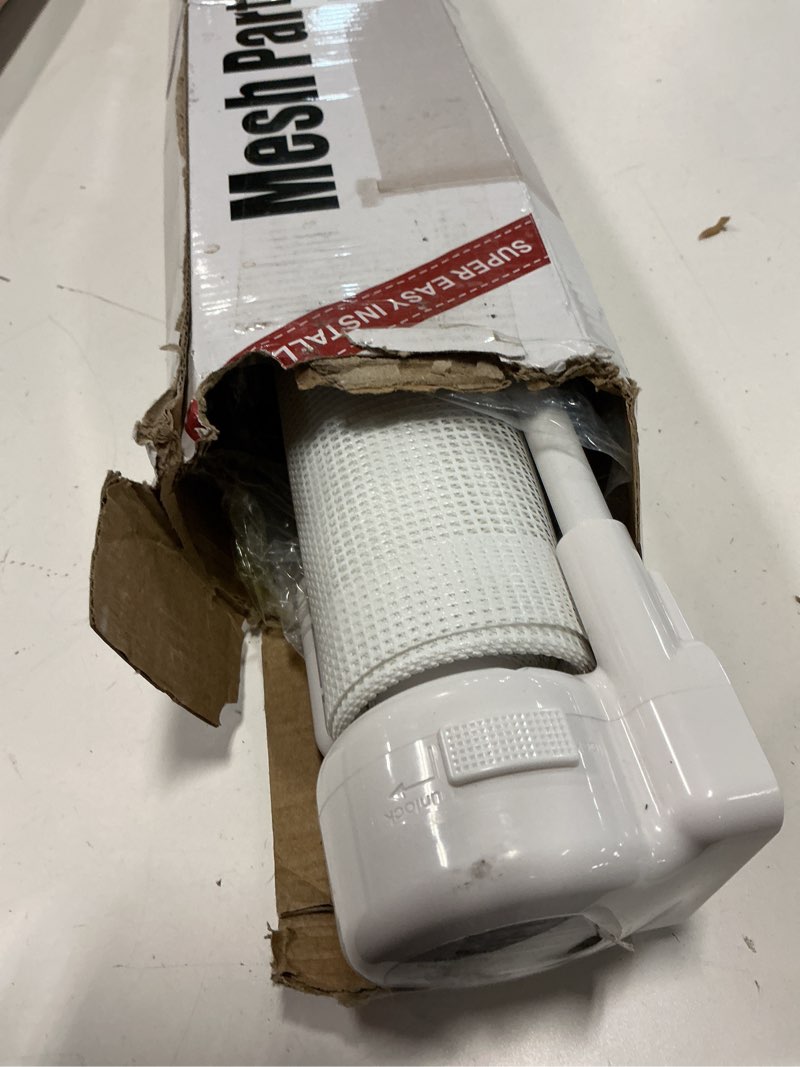 Condition photo showing Good Condition for reinforced 100 inch retractable baby gates for doorways extra wide to prevent crawling through, 8 ft extra long retractable pet gate for dogs, safety outdoor baby gate for deck, porch, patio, white white 33" tall x 100" wide? with reinforced bar ?