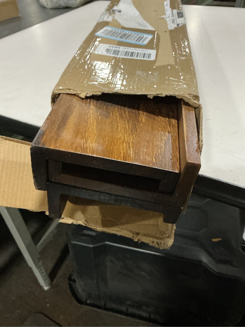 Condition photo showing As Is for MBYD 36 Inch Wood Floating Shelves Wall Mounted Deep Walnut Picture Ledge Shelf Nursery Book Shelves for Home Decor for Bedrooms, Office, Living Room, Kitchen, 3 Same Sizes Deep Walnut Set of 3 36 in