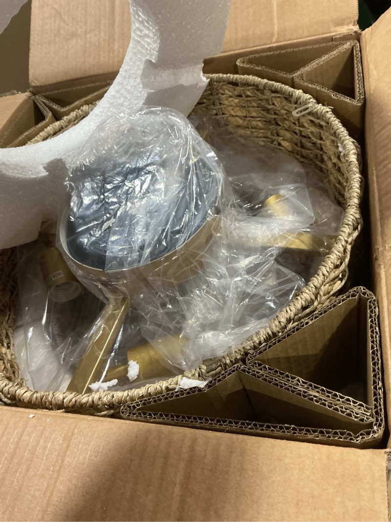 Condition photo showing As Is for 20" Boho Ceiling Fan with Light Flush Mount, Coastal Beaded Fandelier Ceiling Fans with Lights and Remote Control,Enclosed Caged with 6 Speeds for Bedroom Nursery Living Room bead ceiling fan