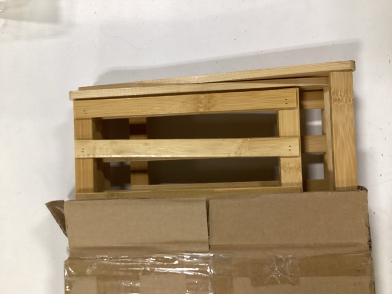 Condition photo showing Good Condition for Jessie Bamboo Shoe Rack,Free Standing Shoe Rack for Closet,Portable Folding Shoe Storage Rack, Space Saving,Shoe Shelf for Bedroom Entryway Hallway Closet Living Room (Primary-3 Tier)