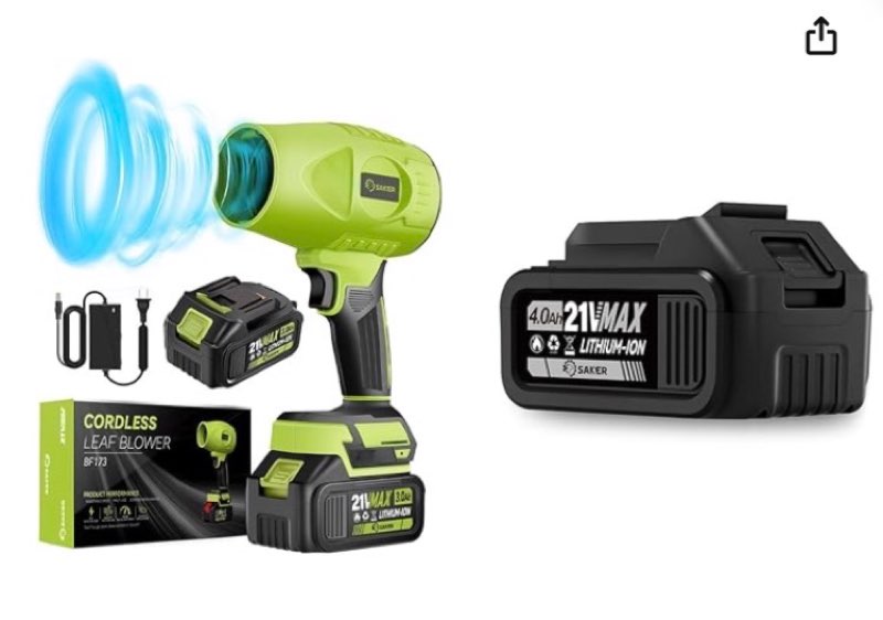 saker cordless leaf blower portable dust cleaner handheld turbo jet blower 180000 rpm air duster with adjustable speed for drying patio cleaning 3 batteries green(incomplete )