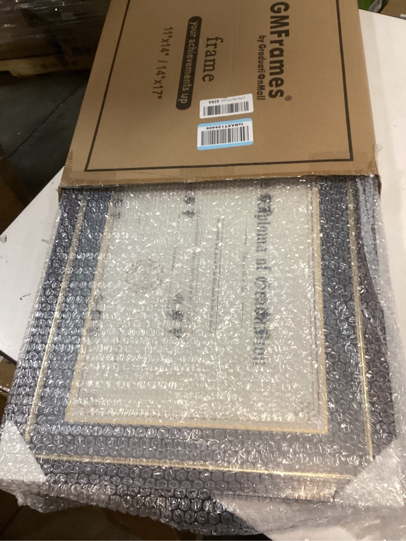 Condition photo showing Good Condition for 11x14 Wood Diploma Frame with Black Mat or Display 14x17 Certificates without Mat,UV Protection Acrylic,Deep Brown Finish with Gold Trim Deep Brown 14x17 or 11x14 with Mat