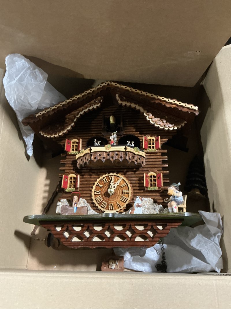 Condition photo showing As Is for trenkle quartz cuckoo clock swiss house with music, turning dancers tu 4209 qmt hzzg