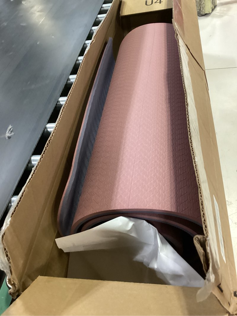 Condition photo showing As Is for 8mm large yoga mat (6'x 4') - extra long and wide 72 x 48 x 0.32 inches, non-slip poe fitness mat, eco-friendly, thick wide exercise mat for home workouts,ideal for yoga and pilates. 8mm beige+black
