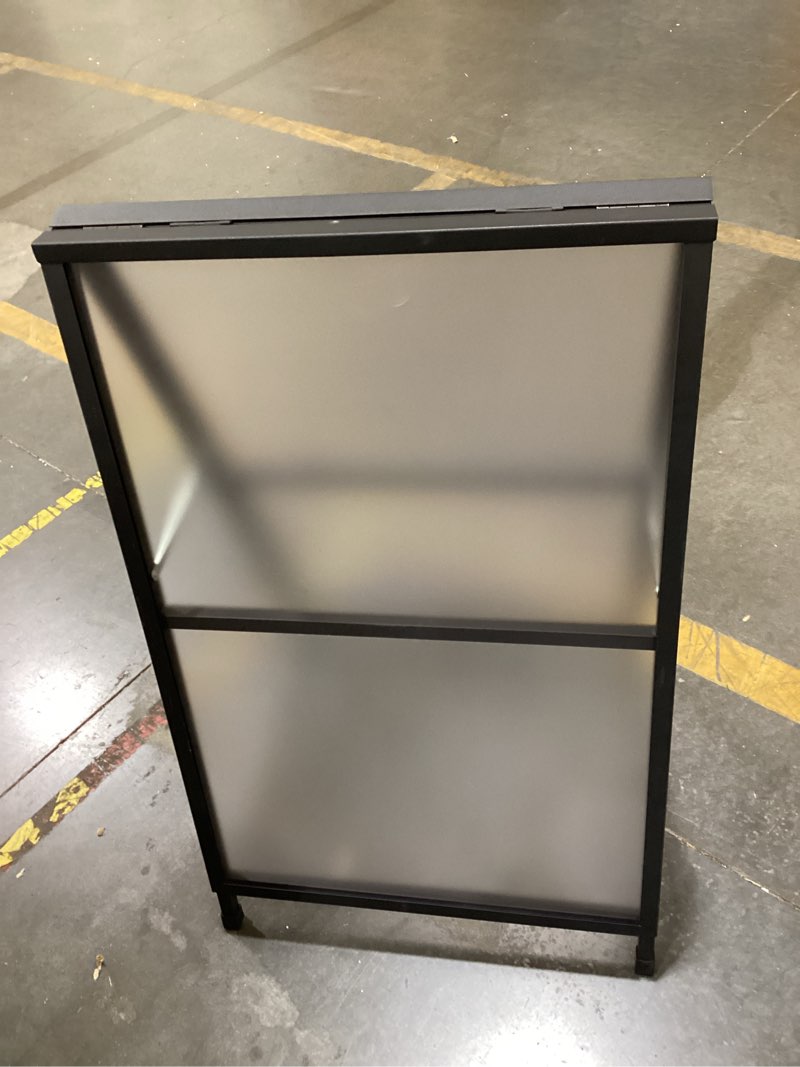 Condition photo showing As Is for t-sign heavy duty portable a-frame sidewalk curb sign  slide-in folding black coated steel metal double-sided with two corrugated plastic poster boards for outdoor advertisement used