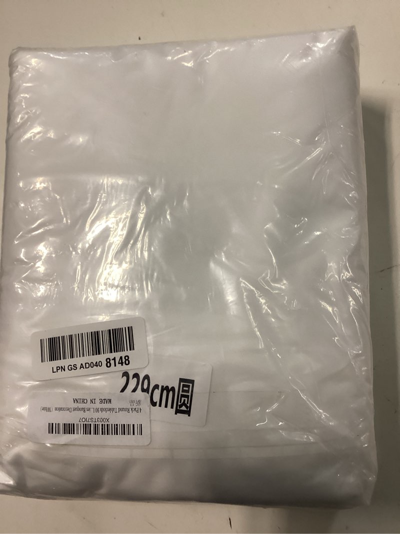 Condition photo showing New/Like New for 4 pack round tablecloth 90 inch white polyester washable decorative fabric table covers for wedding dining table buffet parties banquet decor 90 inch round white 4