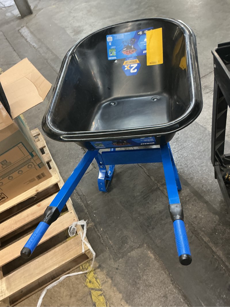 Condition photo showing As Is for kobalt 6-cu ft 1 wheel high-density poly push wheelbarrow