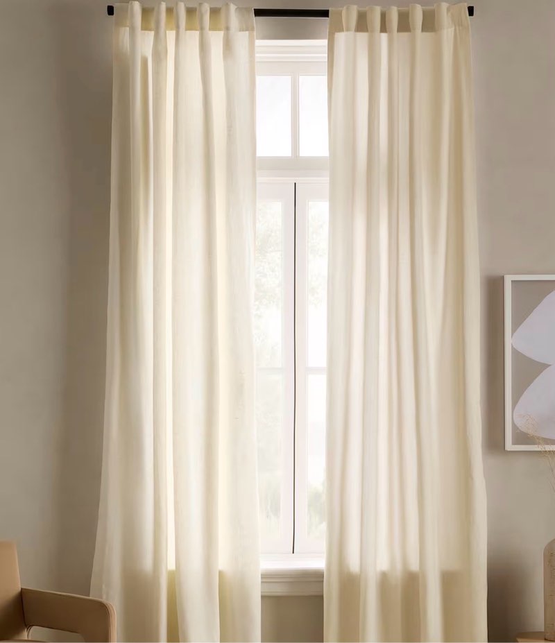 quince 100% cotton sheer curtain 48”x96” ivory 2 panels