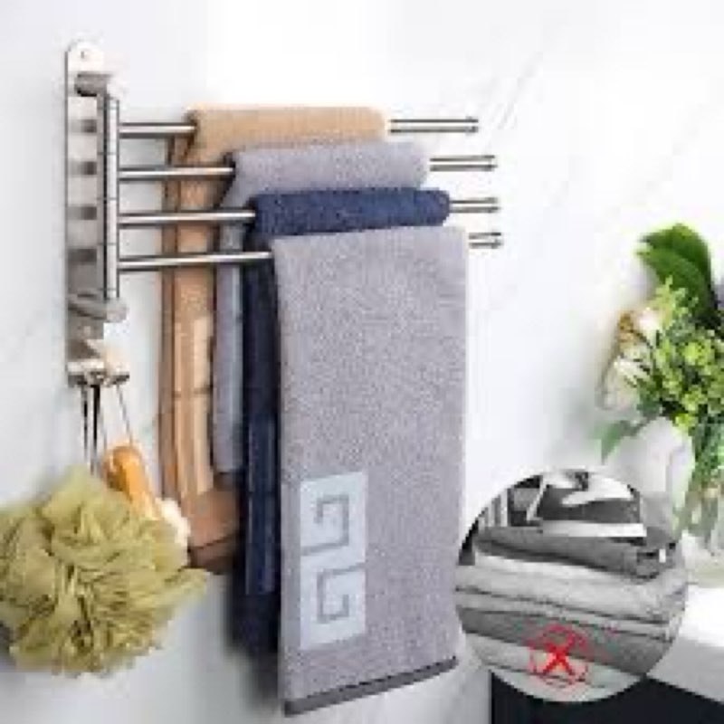 NearMoon Swivel Towel Rack, 19.5" Thicken 304 Stainless Steel 4-Arm Towel Bar, Space Saving Wall Mou