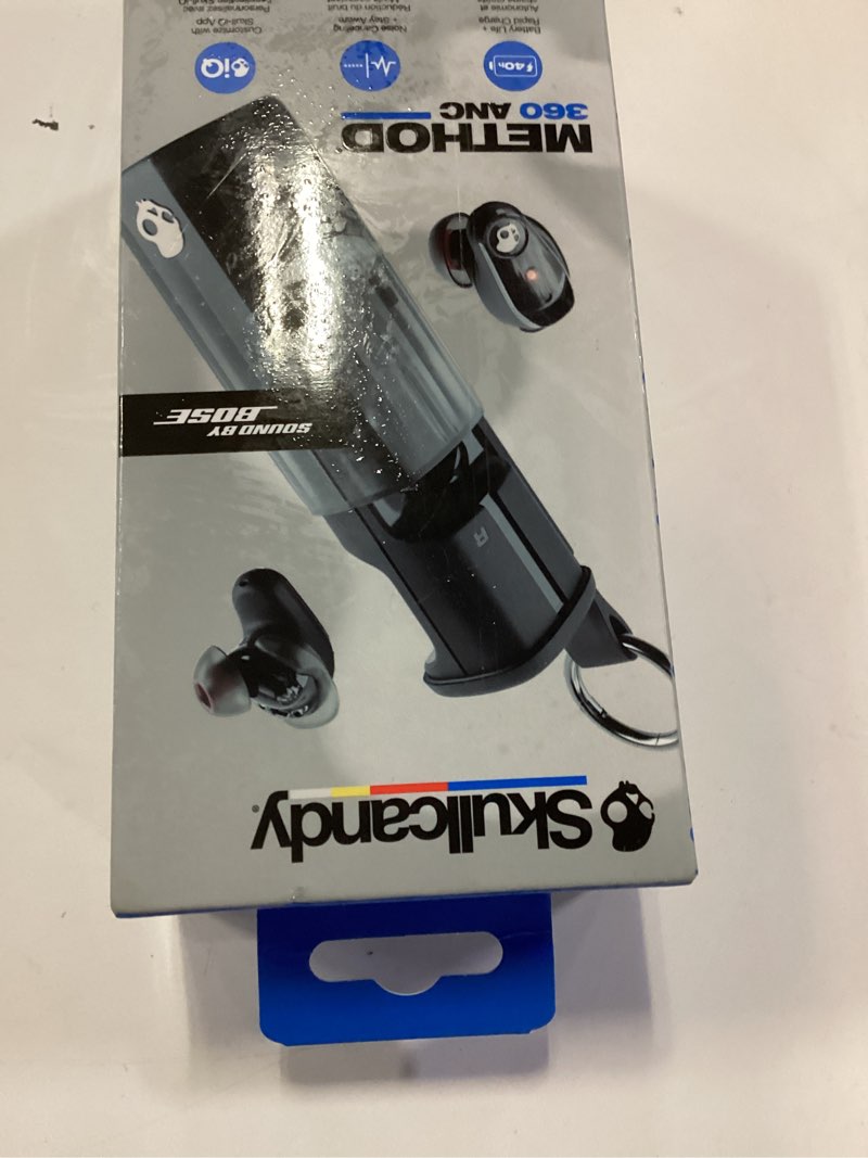 Condition photo showing New/Like New for skullcandy method 360 anc wireless earbuds, sound by bose, bluetooth headphones, premium noise cancelling, up to 40 hrs battery, sweat and water resistant, microphone for iphone android - true black