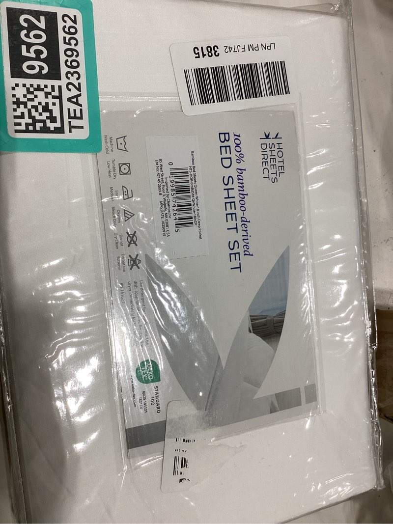 Condition photo showing New/Like New for Hotel Sheets Direct 100% Viscose Derived from Bamboo Sheets Queen Size - Cooling Bed Sheets with 2 Pillowcases - Breathable, Moisture Wicking & Silky Soft Sheets Set- White