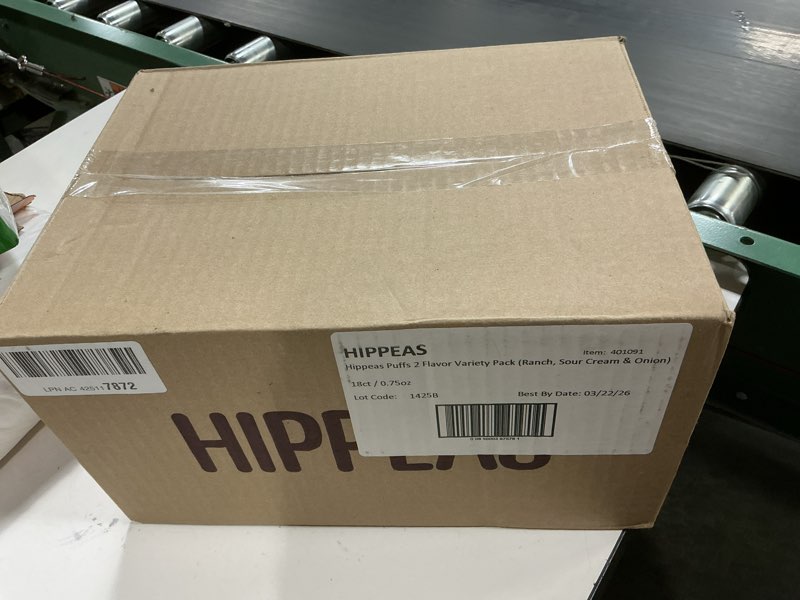 Condition photo showing New/Like New for  Best by  date :03/ 22/26 Hippeas Veggie Straws, Variety Pack: Sour Cream & Onion, Rockin’ Ranch, 0.75 Ounce (Pack of 18), 2g Protein, 1g Fiber, Vegan, Gluten-Free, Crunchy, Plant Protein Snacks