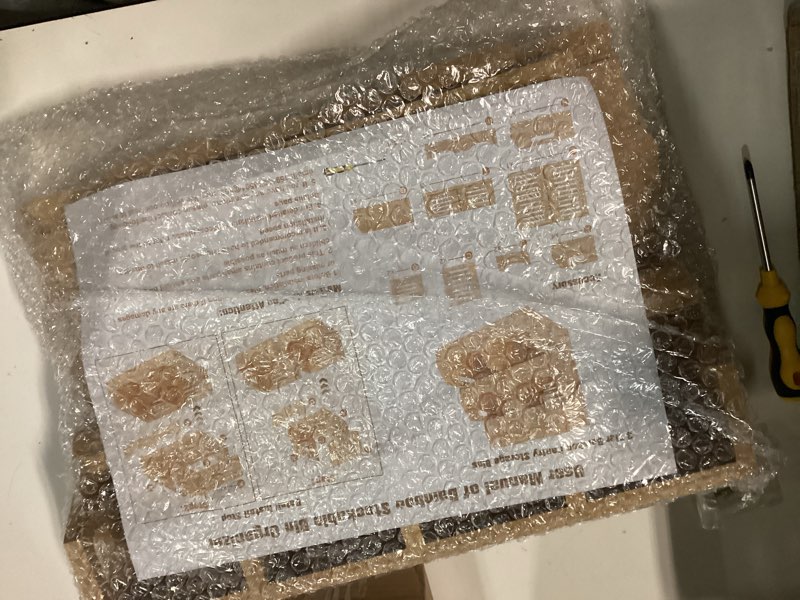 Condition photo showing item condition for 2 Pack Bamboo Stackable Storage Bin, Countertop Open Front Stacking Bins, 2 Tier Organize Basket Box with Handle, Food Fruit Container for Cabinet, Kitchen, Studio, Office