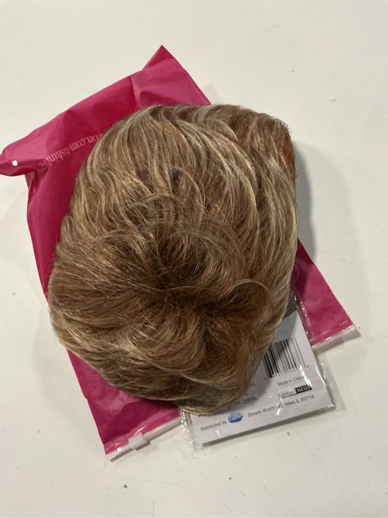 Condition photo showing As Is for tishining short mixed blonde pixie cut wigs for white women wavy layered blonde mixed auburn shaggy synthetic hair replacement wig with bangs