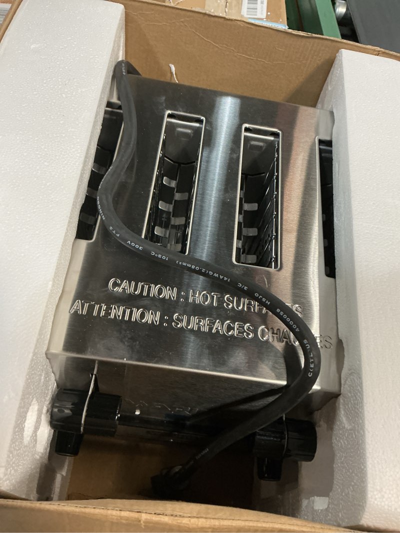 Condition photo showing As Is for waring commercial wct805b 4-slice heavy duty commercial pop-up toaster, 208/240v, 2028/2700w, 6-20 phase plug, silver, 10.5 x 11.5 x 9 inches