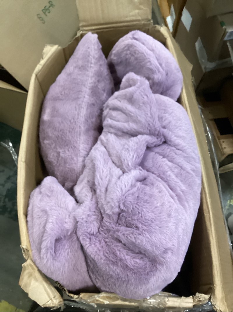 Condition photo showing As Is for Lazy Chair with Ottoman, Comfy Reading Lounge Chair with Footstool & Throw Pillow Modern with Armrests & Side Pocket for Living Room, Bedroom, Dorm Room, Plush Purple Plush Purple-same Color Pillow