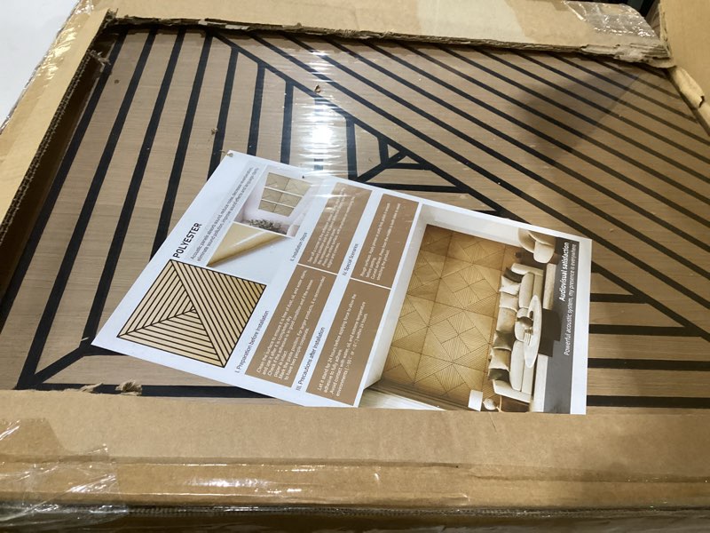 Condition photo showing Good Condition for acoustic wall panels, 6 piece 23.62"x 23.62" pvc peel and stick wall panels 72 x 48 inches oak-elysian step vortex