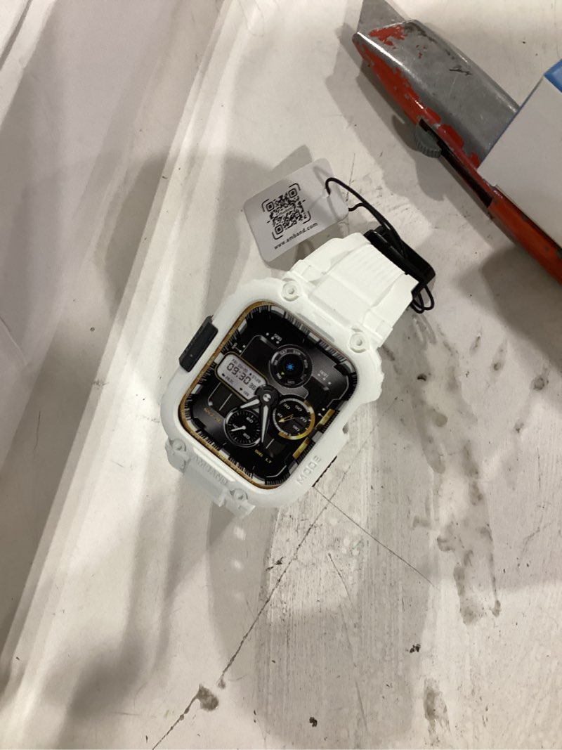 Condition photo showing Good Condition for amband bands compatible with apple watch 9/8/7 45mm, m1 sport series rugged case with tpu strap military protective tough cover bumper for iwatch se3/se2/se/6/5/4 44mm men white white 44mm/45mm