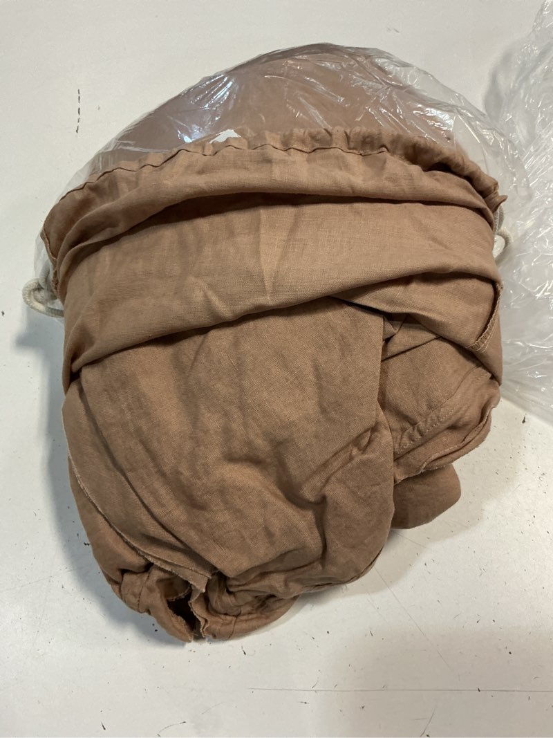 Condition photo showing As Is for quince european linen double flange duvet cover set, full/queen, desert sunset