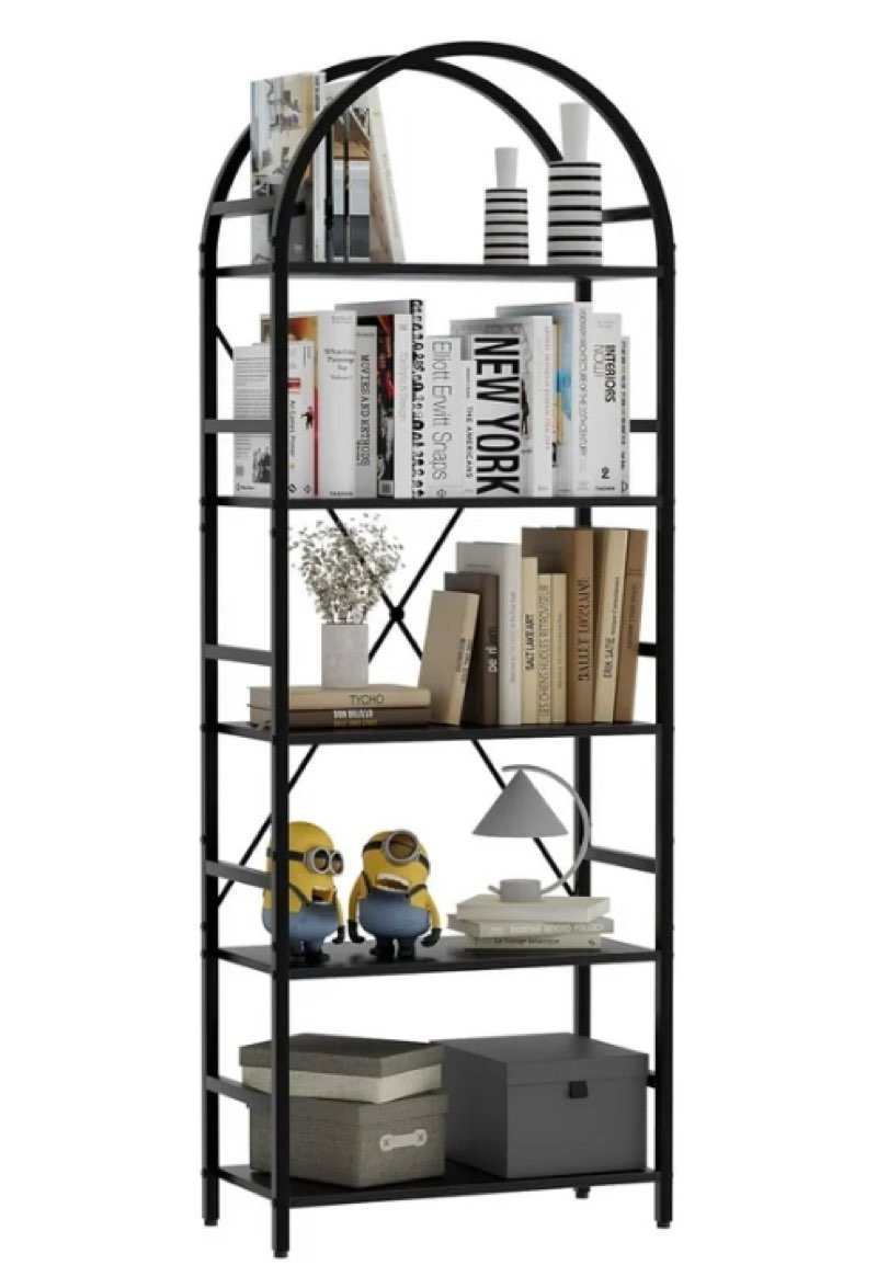 5-Tier Bookshelf, 24 Inch Width Industrial Arched Bookcase, Vintage Storage Rack with Open Shelves, Free Standing Shelf for Home Office, Living Room,Bedroom, Rustic Brown