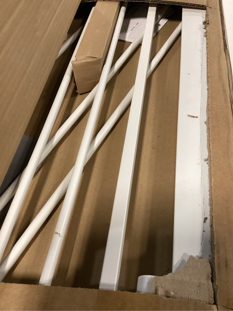 Condition photo showing As Is for babelio metal baby gate, 29-48“ auto close easy install pet gate, extra wide walk thru child safety gate, pressure mounted dog gate for doorways & stairs, with y spindle rods, white white 30"tall 29"-48" wide