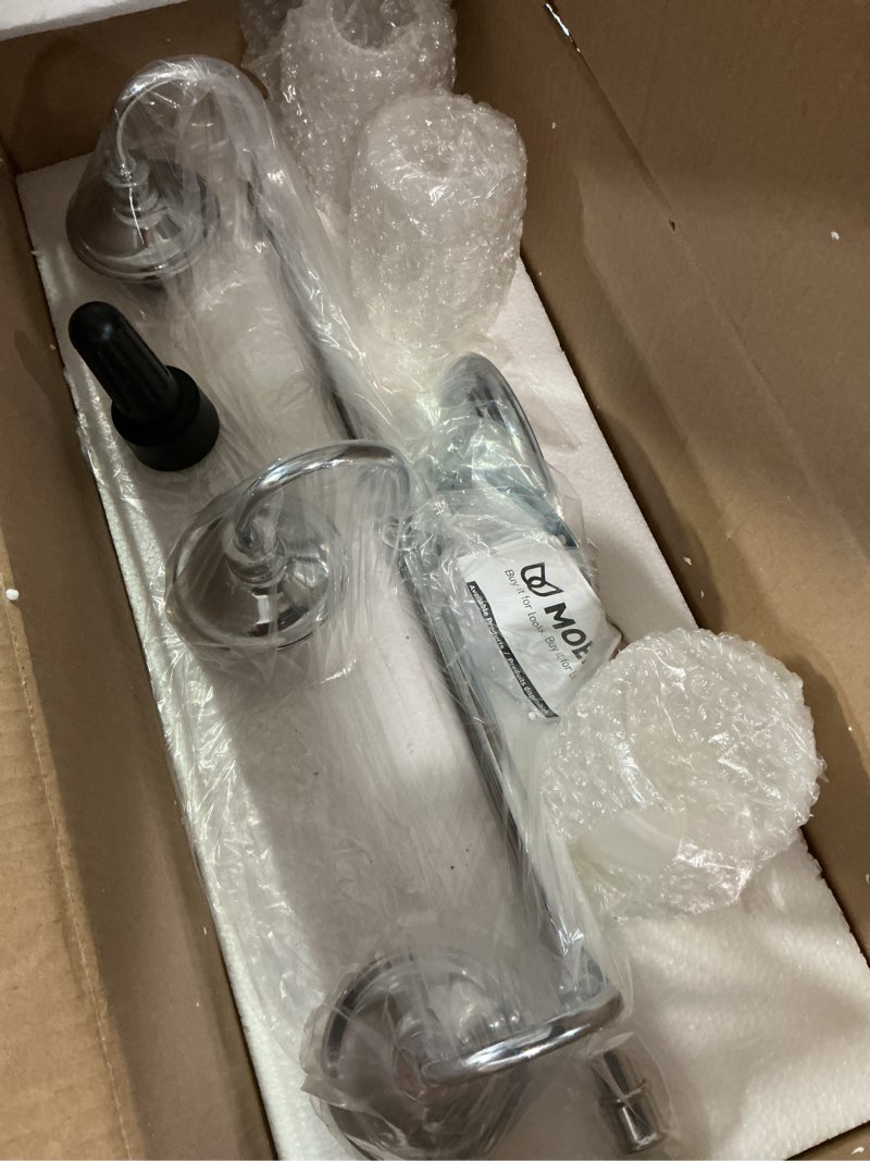 Condition photo showing New/Like New for moen yb6463ch belfield 3-light dual-mount bath bathroom vanity fixture with frosted glass, chrome 3-globes chrome