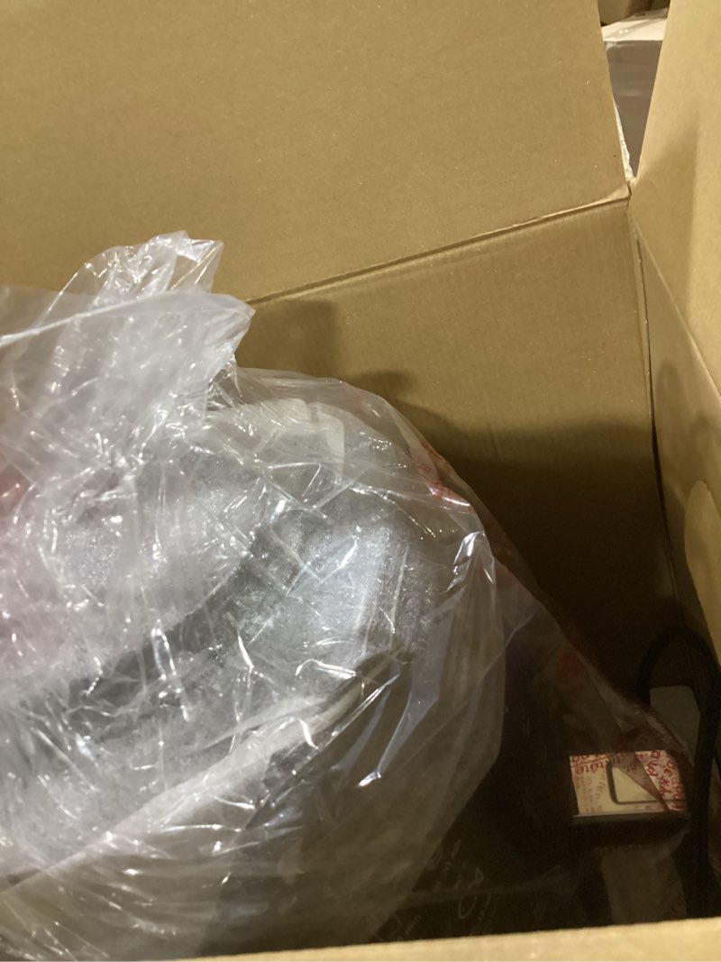Condition photo showing As Is for ninja air fryer | 4 qt capacity | 4-in-1 roast, crisp, roast, reheats, & dehydrates | dishwasher safe parts | 105°f-400°f | includes 20 easy & healthy recipes | 1550 watt | grey | af101