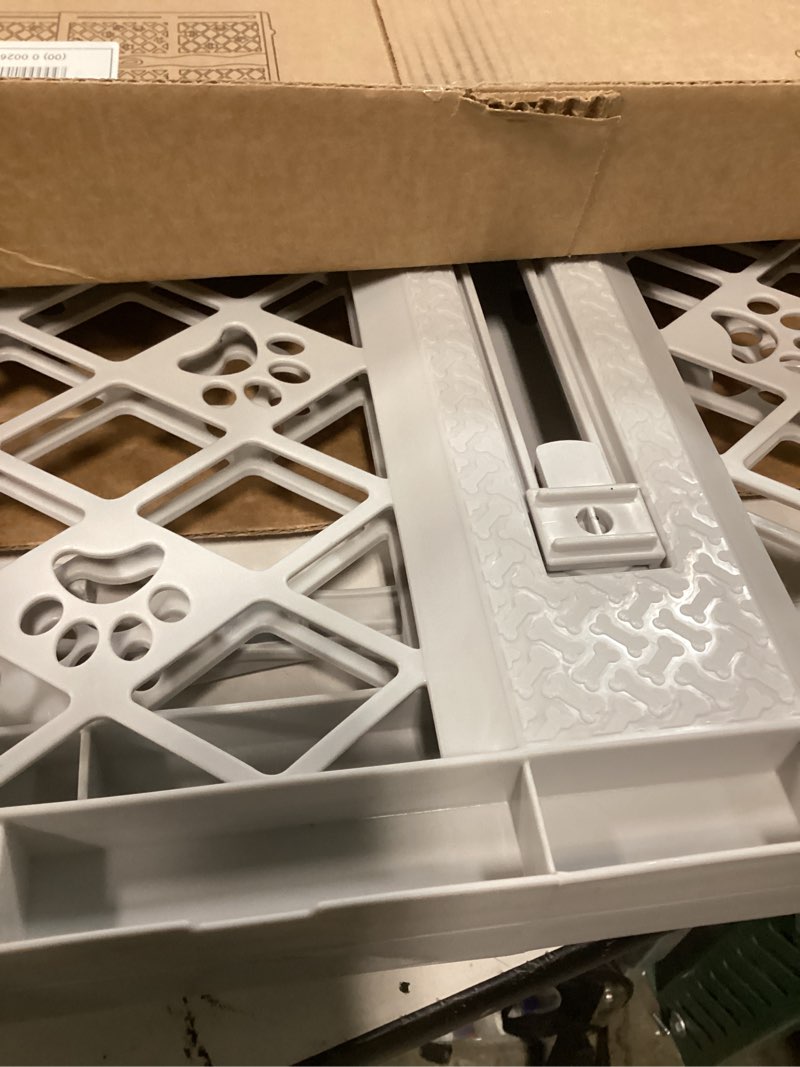 Condition photo showing Good Condition for mypet north states paws portable pet gate: 26-40" wide. pressure mount. no tools needed. made in usa. dog gate 23" tall, expandable, durable dog gates for doorways, light gray