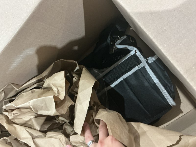 Condition photo showing Good Condition for 16in tool bags for men heavy duty, tool bag organizer foldable open top tool bags, tool tote bag with handle, wide mouth electrician tool tote, 22 pcs pockets tool carrier, grey