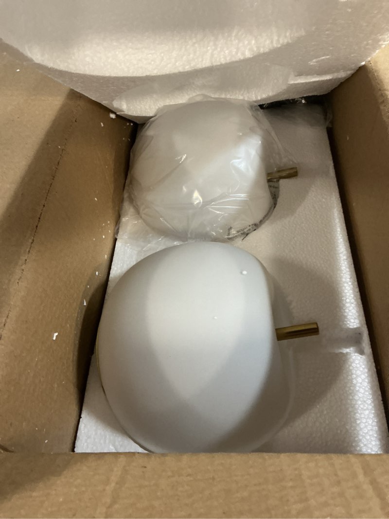 Condition photo showing Good Condition for jc topa mid century modern pendant light fixture, milk glass 7” globe hanging light with dimmable switch and plug in for kitchen island dining room bedroom living room, 2 pack, 16ft bulb included 2 pack brass