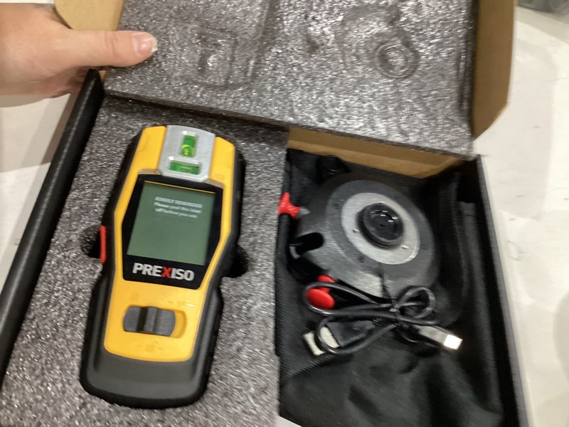 Condition photo showing Good Condition for prexiso 2-in-1 stud finder with laser level, rechargeable cross line laser | multi surface lazer leveler wall stud scanners tool for hanging frame & picture, wood ac wire metal stud joist pipe detection