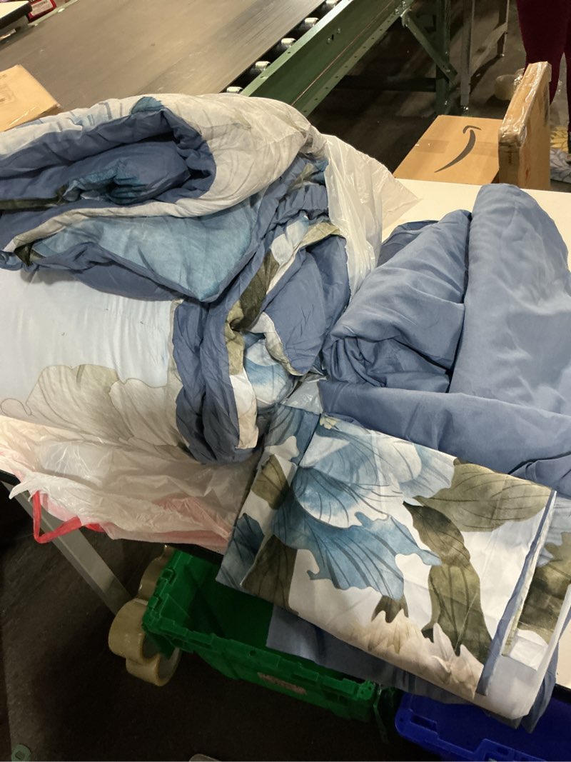 Condition photo showing As Is for Dobuyly Blue King Size Comforter Set 7 Piece Bed in a Bag King, Blue Floral Printed on Light Blue Comforter Set with Sheets, Soft Microfiber Botanical Complete Bedding Set for All Season