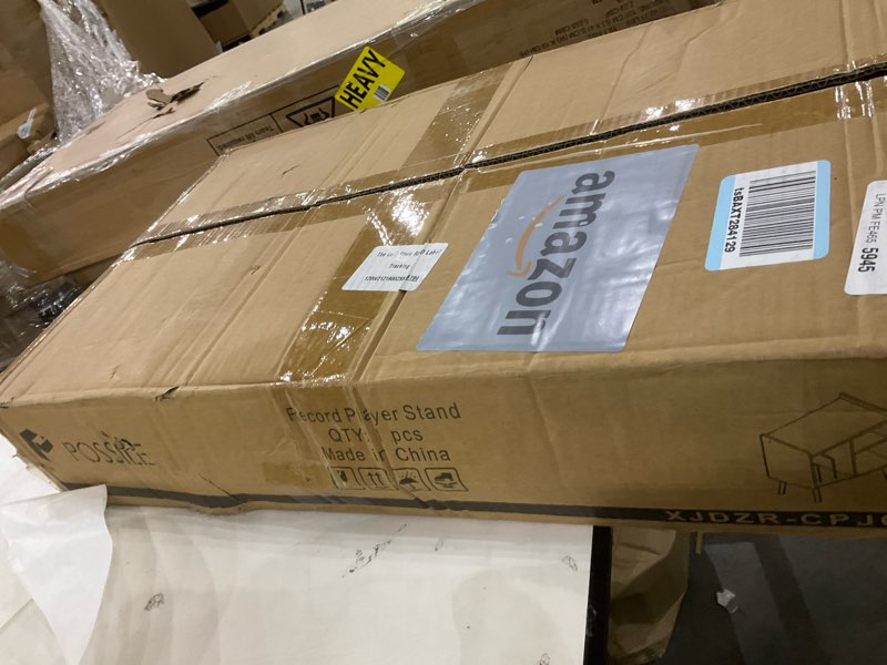 Condition photo showing Good Condition for Record Player Stand with Vinyl Record Storage, Mid-Century Turntable Stand for Living Room Bedroom Office, Record Player Table, Vinyl Holder Holds up to 100 Albums, Rustic Brown