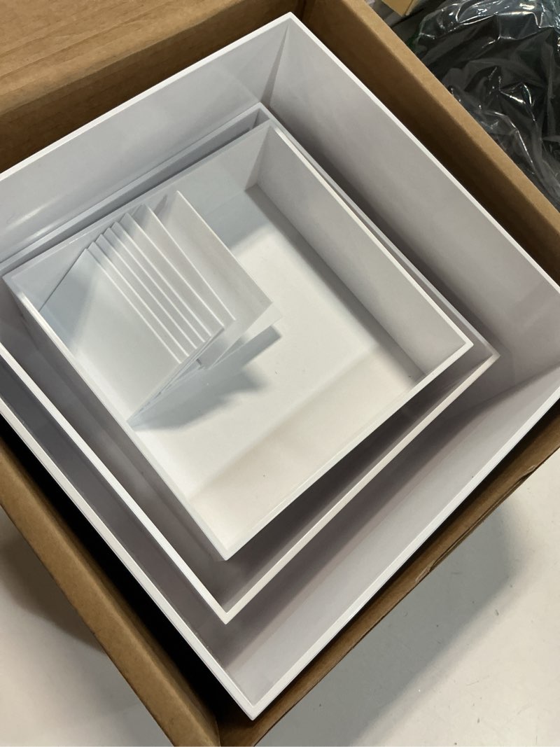 Condition photo showing Good Condition for 8” White Buffet Risers with Mini Signs – Acrylic Display Box Stands for Party, Catering, Dessert, Cake, and Food Table Setup – Set of 4