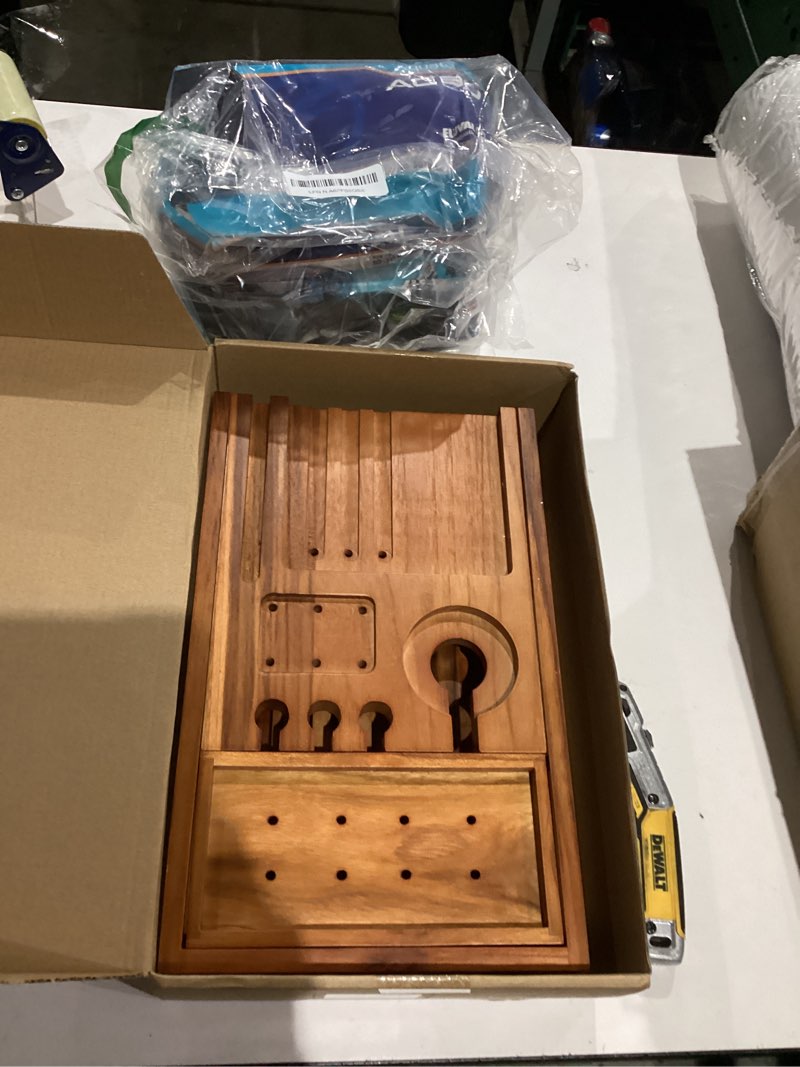 Condition photo showing New/Like New for Teak Bathtub Tray | Adjustable Width Tray with Wine Holder, Tablet/Phone & Book Stand, Splash-Proof for Bath Time- Natural