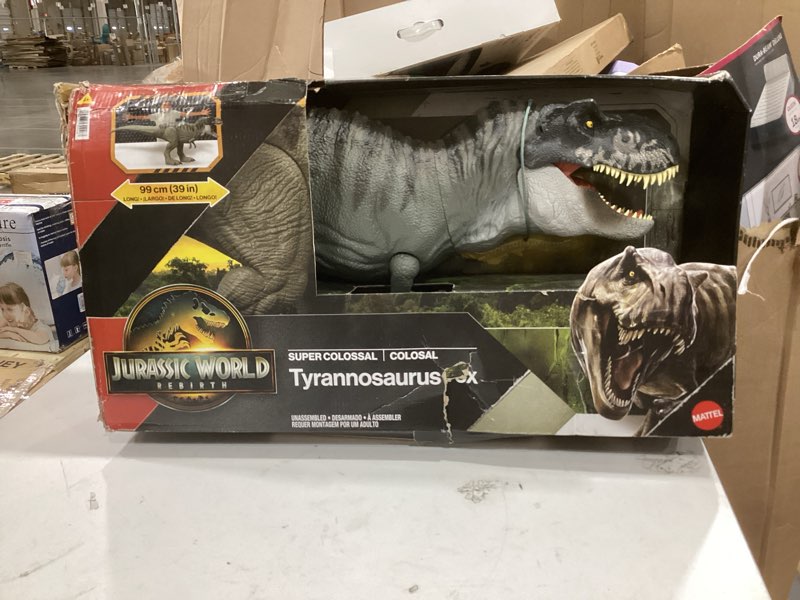 Condition photo showing As Is for jurassic world rebirth super colossal tyrannosaurus rex action figure, t-rex dinosaur movie toy