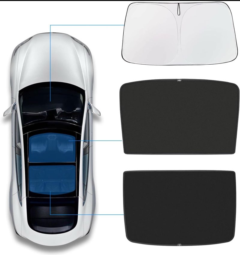 for Tesla Model Y Sunshade Roof Sunroof Shade Upgrade 3.0 2025 2024 2023 2022 2021 2020(Ice Black) & Tesla Model Y Windshield Sunshade Front Window Sun Shade Block UV Rays Heat 2016-2025 Model Y-3PCS Ice Black