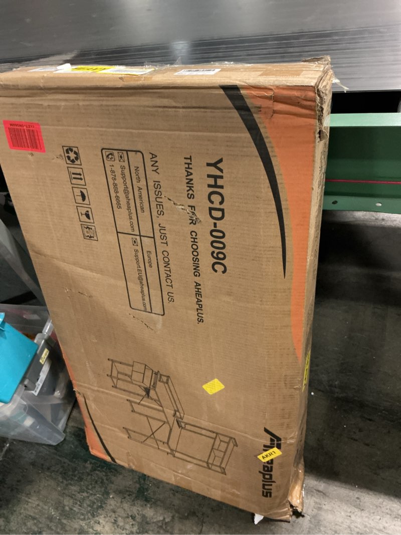 Condition photo showing Good Condition for Aheaplus Small L Shaped Gaming Desk with LED Lights & Power Outlets, Reversible L-Shaped Computer Desk with Monitor Stand & Storage Shelf, Corner Desks Home Office Desk with Storage Bag, Black