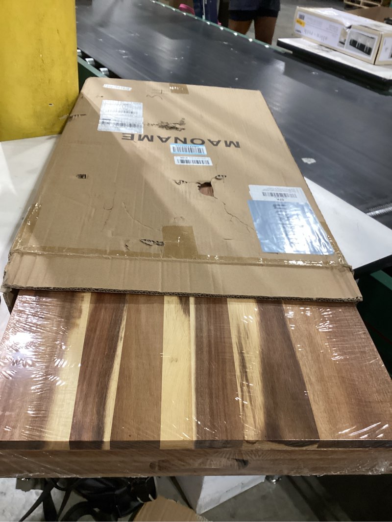 Condition photo showing New/Like New for maoname extra large ottoman tray, 32 x 18 inches wooden serving tray for with handles, acacia wood serving platter trays for living room, breakfast 32" x 18" x 2.6" brown