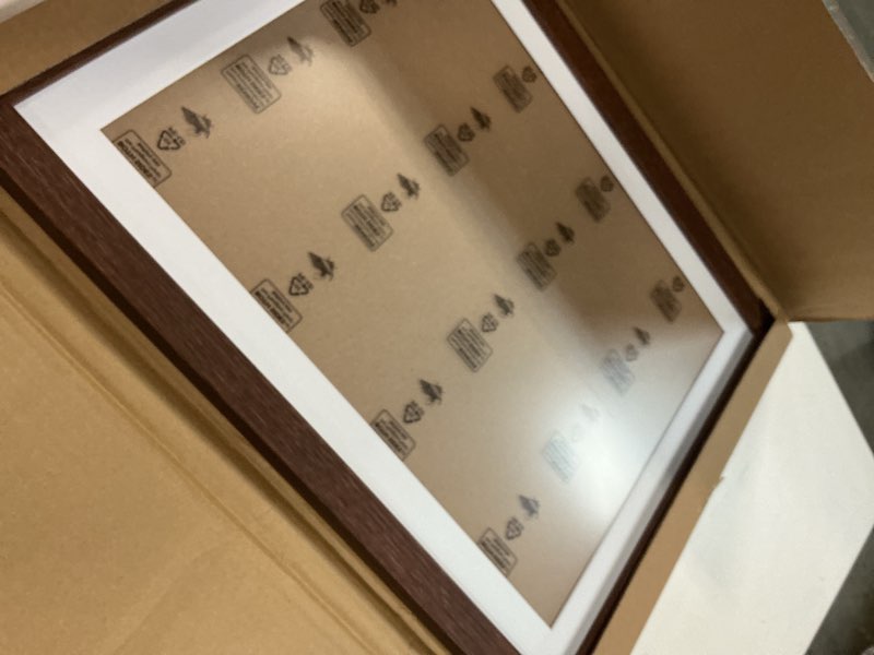 Condition photo showing Good Condition for Solid Wood 14x18 Frame - Single Frame, Rustic Walnut 14 x 18 Poster Frame with Mat for 12x16, Picture Frames for Artwork, Puzzles, Photos and Movie Posters 14" x 18" / 12" x 16" mat