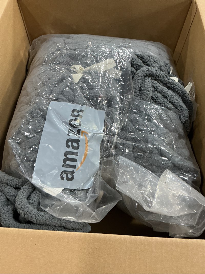 Condition photo showing As Is for Jumbo Chenille Chunky Yarn for Crocheting - Super Bulky Fluffy Chunky Yarn for Hand Knitting - Extra Thick Soft Blanket Big Yarn 12 Jumbo Pack (27yds,8 oz Each Skein) 12 Pack Charcoal Grey