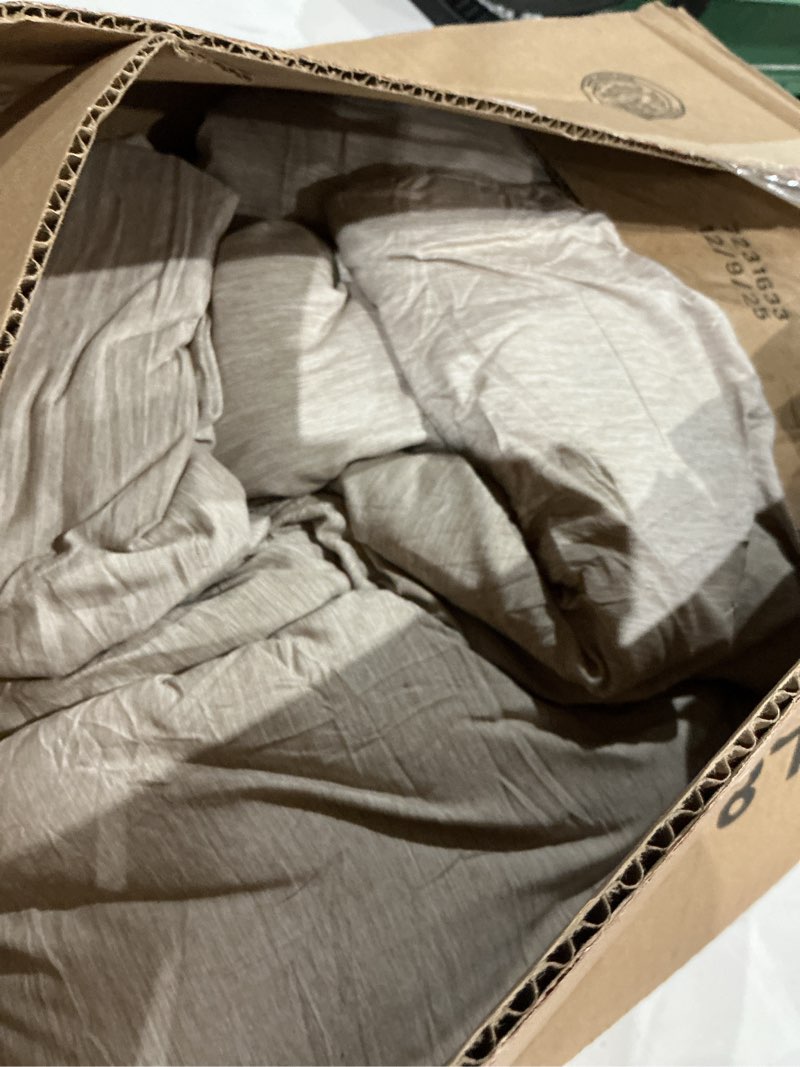 Condition photo showing As Is for cozylux king size comforter set - 3 pieces linen soft luxury cationic dyeing bedding comforter for all season, breathable lightweight fluffy boho bed sets with 1 comforter and 2 pillow shams