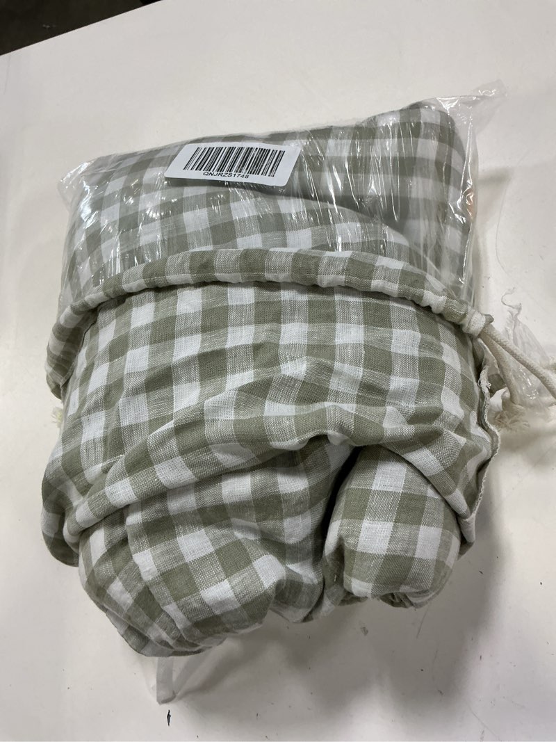Condition photo showing As Is for quince european linen gingham duvet cover, full/queen, willowleaf