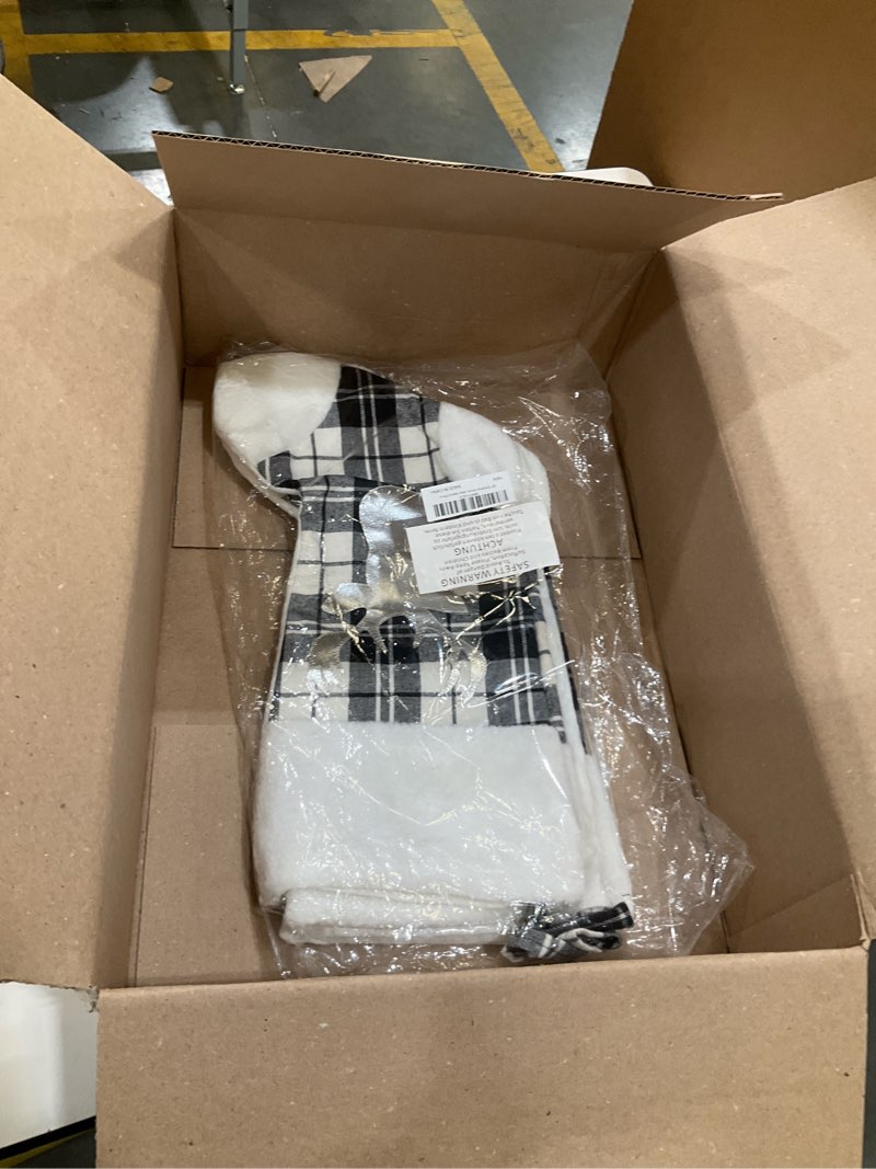 Condition photo showing Good Condition for christmas stockings, 3 pack 20" buffalo plaid christmas stockings with plush cuff, classic large christmas stockings for family holiday christmas party decor, black and white