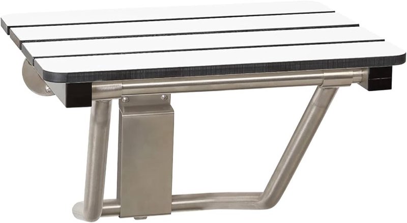 32\" x 15\" Phenolic White 3” Slats Folding Wall Mount Shower Seat Bench, ADA Compliant